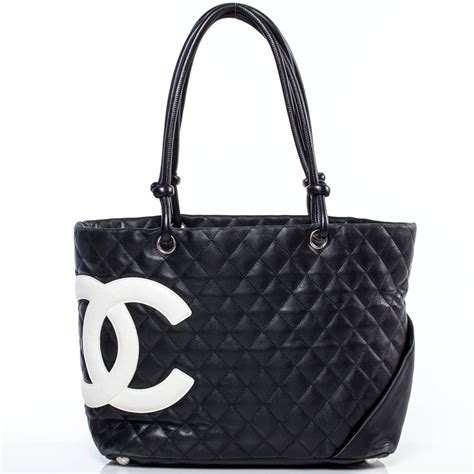 chanel cambon ligne tote black white|chanel quilted shopping tote.